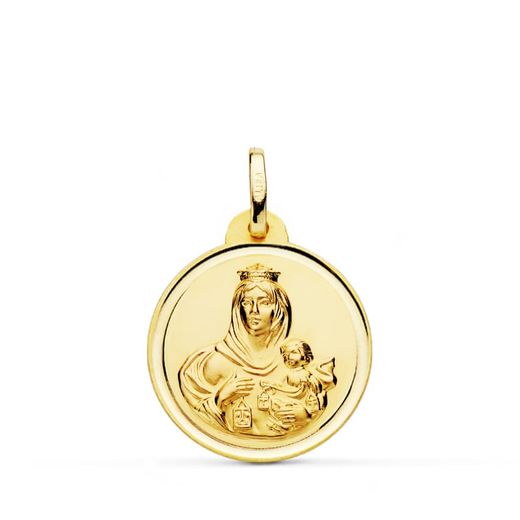 18K Medalla Oro Amarillo Virgen Del Carmen Bisel 20 Mm