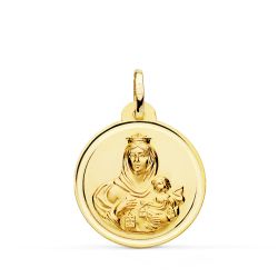 18K Medalla Oro Amarillo Virgen Del Carmen Bisel 22 Mm