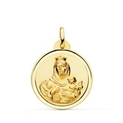 18K Medalla Oro Amarillo Virgen Del Carmen Bisel 24 Mm