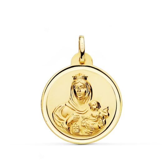 18K Medalla Oro Amarillo Virgen Del Carmen Bisel 24 Mm
