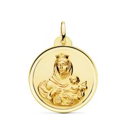 18K Medalla Oro Amarillo Virgen Del Carmen Bisel 26 Mm