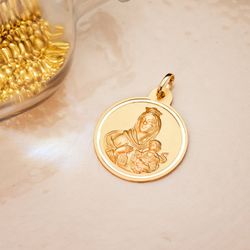 18K Medalla Oro Amarillo Virgen Del Carmen Bisel 26 Mm