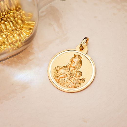 18K Medalla Oro Amarillo Virgen Del Carmen Bisel 26 Mm