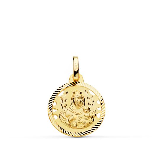 18K Medalla Oro Amarillo Virgen Del Carmen Calada Helice 16 Mm