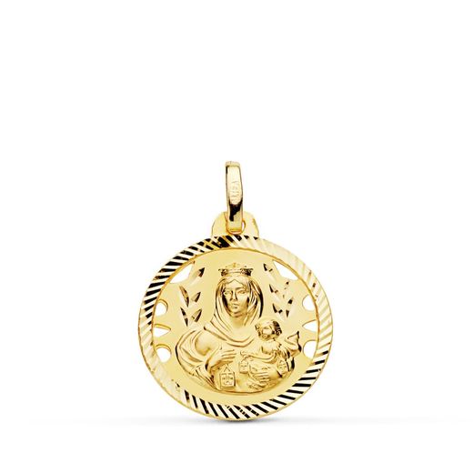 18K Medalla Oro Amarillo Virgen Del Carmen Calada Helice 18 Mm