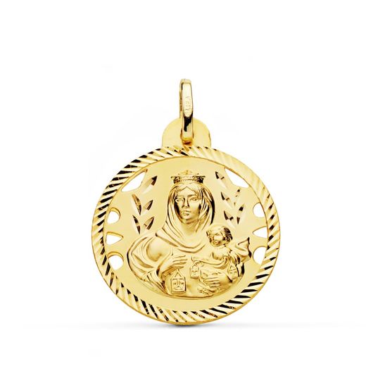 18K Medalla Oro Amarillo Virgen Del Carmen Calada Helice 24 Mm