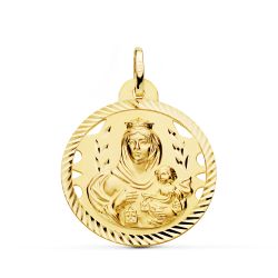 18K Medalla Oro Amarillo Virgen Del Carmen Calada Helice 26 Mm