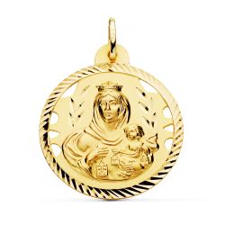 18K Medalla Oro Amarillo Virgen Del Carmen Calada Helice 30 Mm