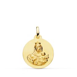 18K Medalla Oro Amarillo Virgen Del Carmen Lisa 16 Mm