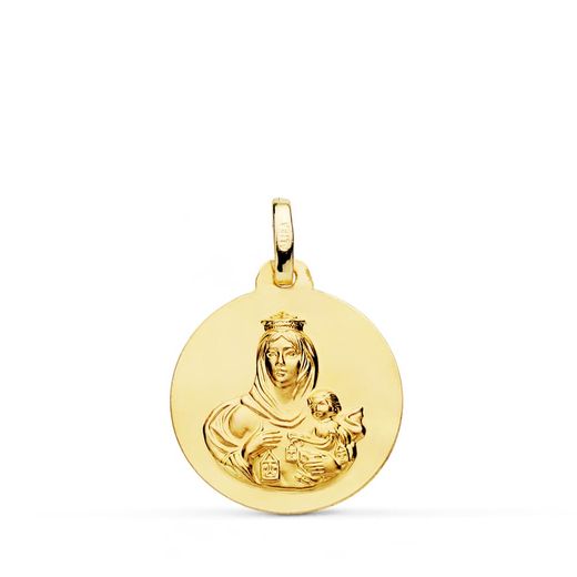 18K Medalla Oro Amarillo Virgen Del Carmen Lisa 18 Mm