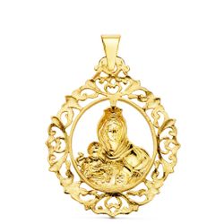 18K Medalla Oro Amarillo Virgen Del Carmen Orla Filigrana 37X30 Mm
