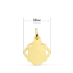 18K Medalla Oro Amarillo Virgen Del Carmen Pandereta Calada 16 Mm