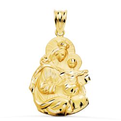 18K Medalla Oro Amarillo Virgen Del Carmen Silueta Tallada 24X19 Mm