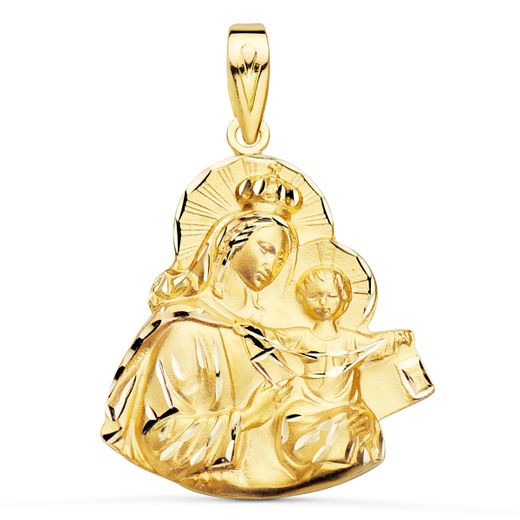 18K Medalla Oro Amarillo Virgen Del Carmen Silueta Tallada 25X23 Mm