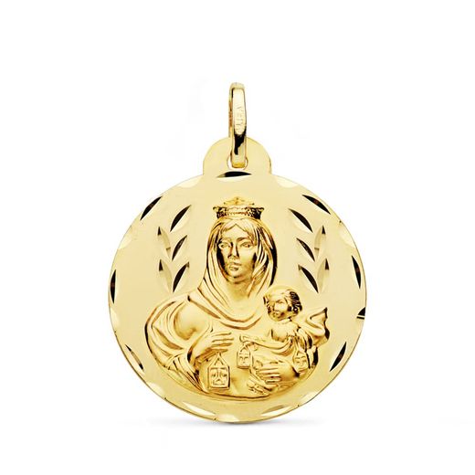 18K Medalla Oro Amarillo Virgen Del Carmen Tallada 26 Mm