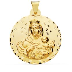 18K Medalla Oro Amarillo Virgen Del Carmen Tallada 42 Mm