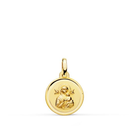 18K Medalla Oro Amarillo Virgen Del Perpetuo Socorro Bisel 12 Mm