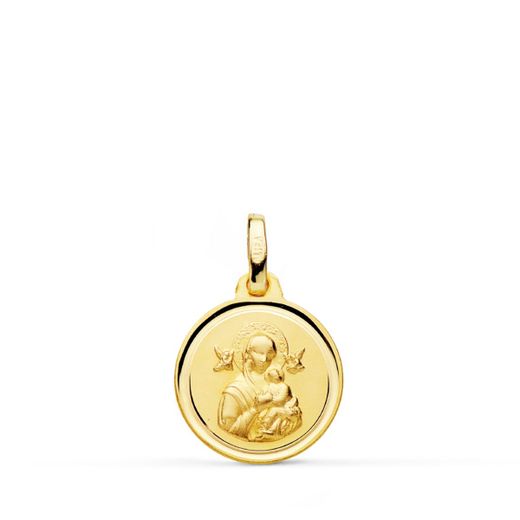18K Medalla Oro Amarillo Virgen Del Perpetuo Socorro Bisel 14 Mm