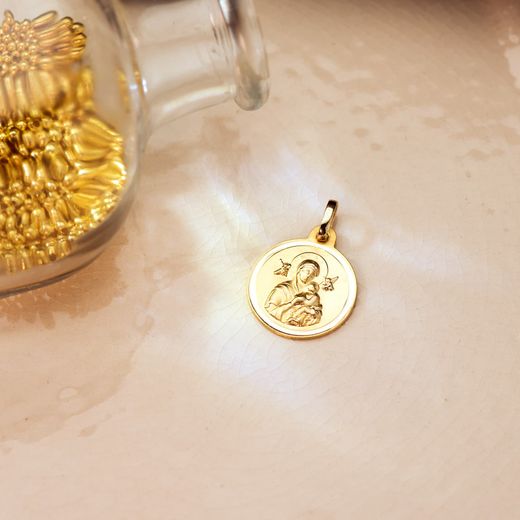18K Medalla Oro Amarillo Virgen Del Perpetuo Socorro Bisel 16 Mm