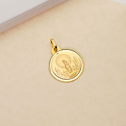 18K Medalla Oro Amarillo Virgen Del Pilar Bisel 20 Mm