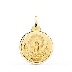 18K Medalla Oro Amarillo Virgen Del Pilar Bisel 22 Mm