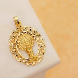 18K Medalla Oro Amarillo Virgen Del Pilar Orla 28X21 Mm