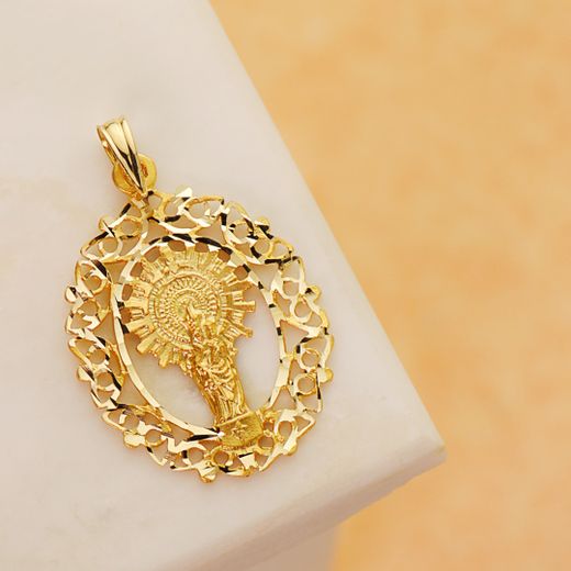 18K Medalla Oro Amarillo Virgen Del Pilar Orla 28X21 Mm