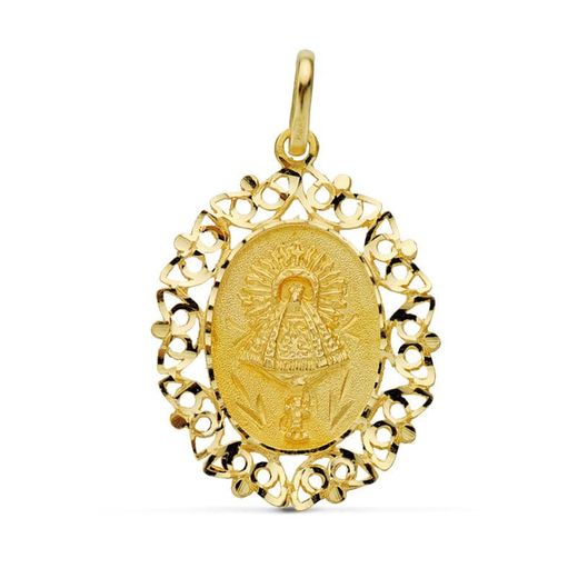 18K Medalla Oro Amarillo Virgen Del Pilar Orla 30X22 Mm