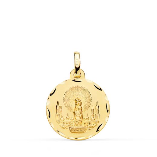 18K Medalla Oro Amarillo Virgen Del Pilar Tallada 18 Mm