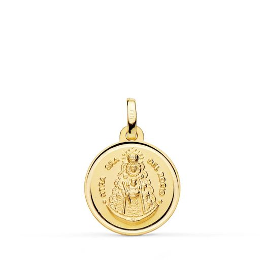 18K Medalla Oro Amarillo Virgen Del Rocio Bisel 16 Mm