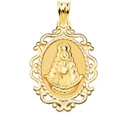 18K Medalla Oro Amarillo Virgen Del Rocio Cerco Calado En Brillo 31X21 Mm