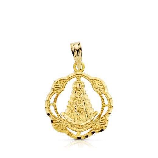 18K Medalla Oro Amarillo Virgen Del Rocio Pandereta 20X17 Mm