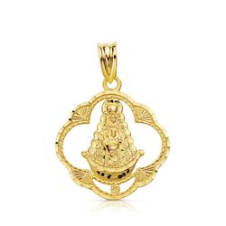 18K Medalla Oro Amarillo Virgen Del Rocio Pandereta 25X22 Mm