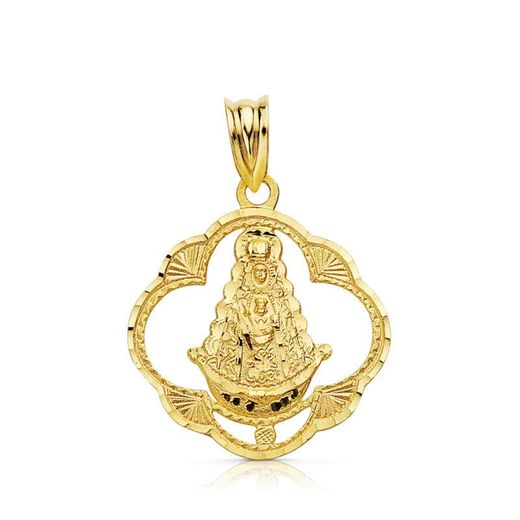 18K Medalla Oro Amarillo Virgen Del Rocio Pandereta 25X22 Mm