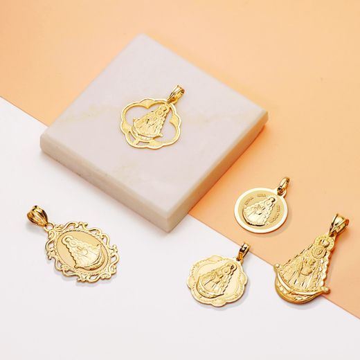 18K Medalla Oro Amarillo Virgen Del Rocio Pandereta 25X22 Mm
