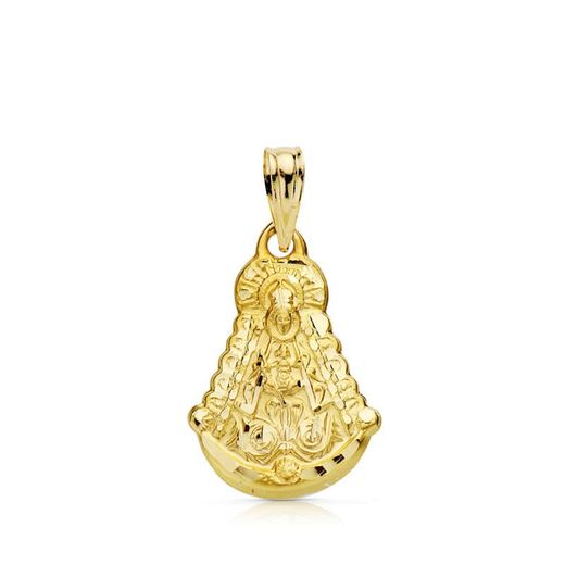 18K Medalla Oro Amarillo Virgen Del Rocio Silueta 20X15 Mm Tallada
