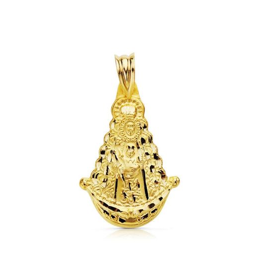 18K Medalla Oro Amarillo Virgen Del Rocio Silueta 30X20 Mm Tallada