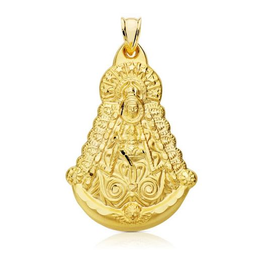 18K Medalla Oro Amarillo Virgen Del Rocio Silueta 40X30 Mm Tallada