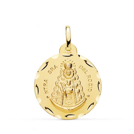 18K Medalla Oro Amarillo Virgen Del Rocio Tallada 24 Mm