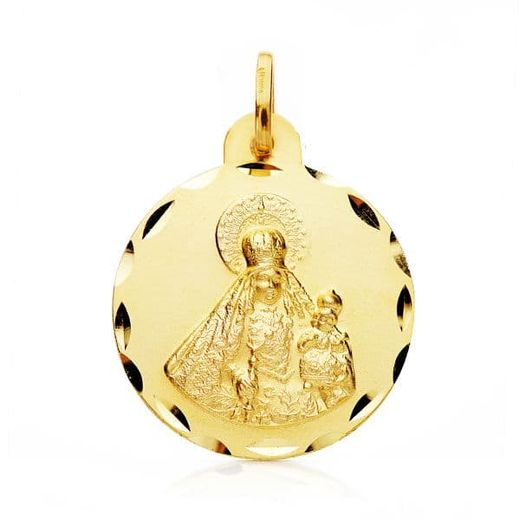 18K Medalla Oro Amarillo Virgen Del Rosario Tallada 22 Mm