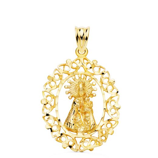 18K Medalla Oro Amarillo Virgen Desamparados Cerco Calado 28X21 Mm