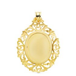 18K Medalla Oro Amarillo Virgen Guadalupe Cerco Filigrana 39X30 Mm
