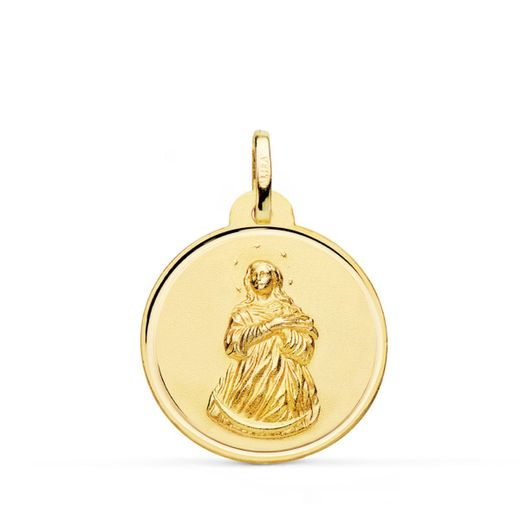 18K Medalla Oro Amarillo Virgen Inmaculada Bisel 22 Mm