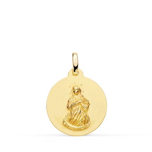 18K Medalla Oro Amarillo Virgen Inmaculada Matizada Lisa 18 Mm