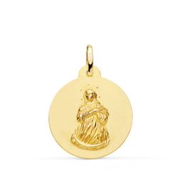 18K Medalla Oro Amarillo Virgen Inmaculada Matizada Lisa 22 Mm