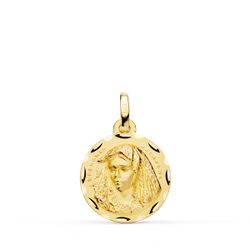 18K Medalla Oro Amarillo Virgen Macarena 16 Mm Tallada