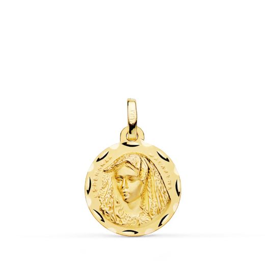 18K Medalla Oro Amarillo Virgen Macarena 16 Mm Tallada
