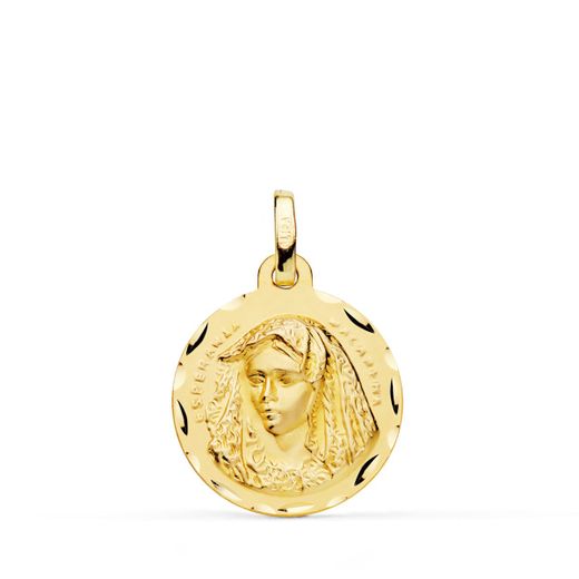 18K Medalla Oro Amarillo Virgen Macarena 18 Mm Tallada