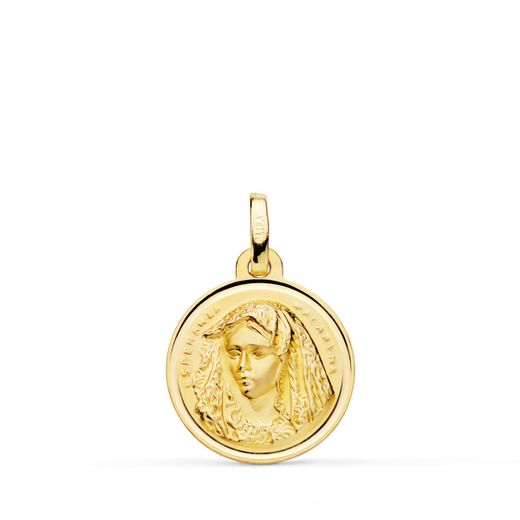 18K Medalla Oro Amarillo Virgen Macarena Bisel 16 Mm