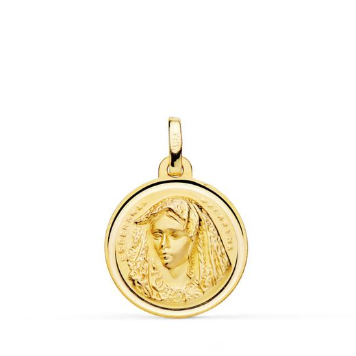 18K Medalla Oro Amarillo Virgen Macarena Bisel 18 Mm
